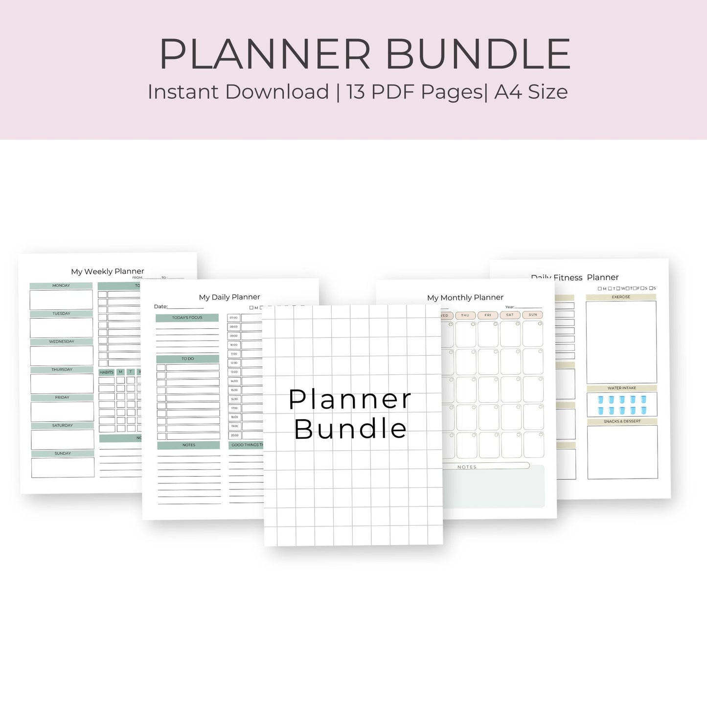 Planner Bundle | 13 Pages for Daily, Weekly, and Monthly Organization