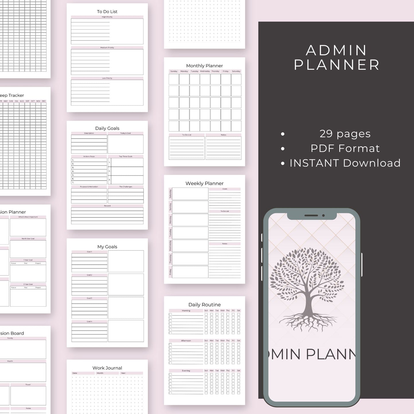 Admin Planner – 29-Page All-in-One Printable for Organization & Wellness