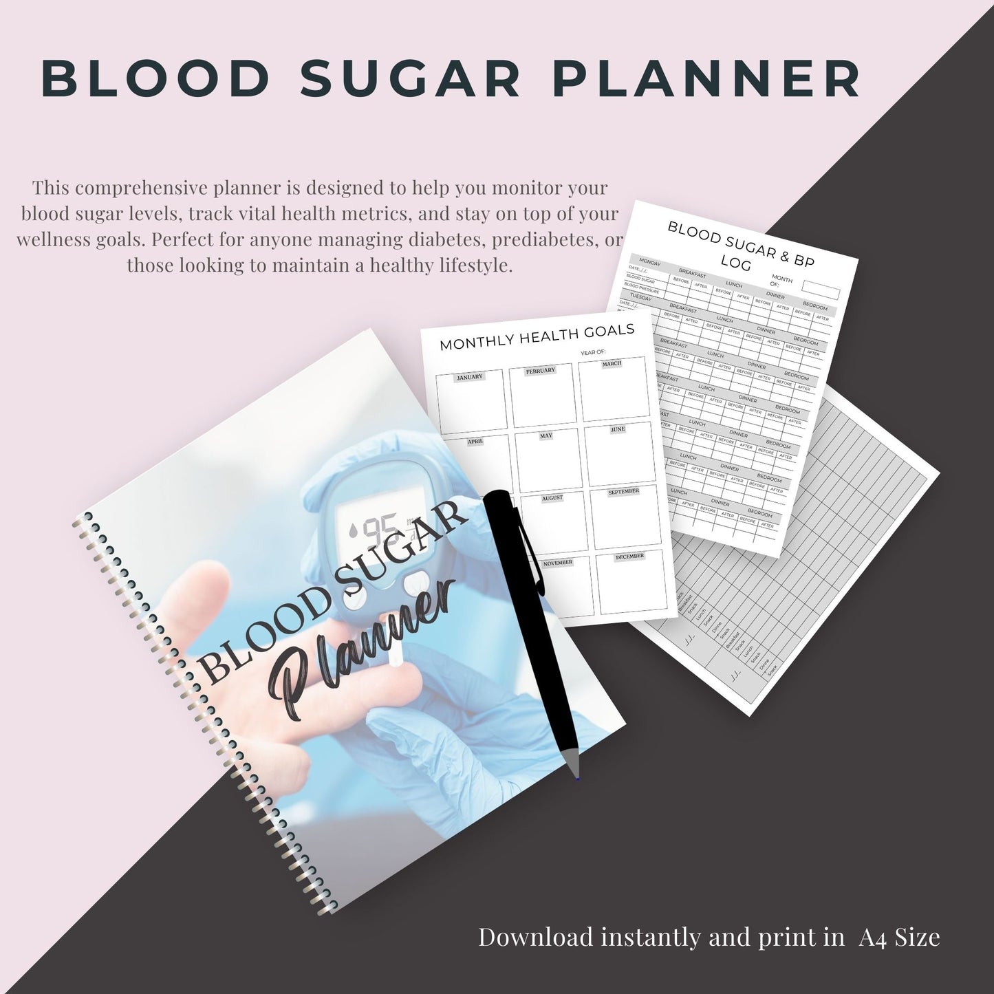 37-Page Blood Sugar Planner | Printable Diabetes Log & Health Tracker