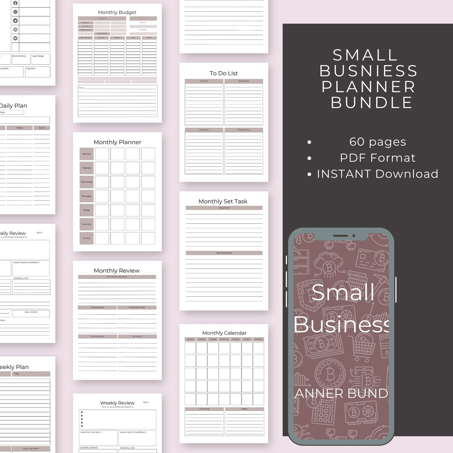 Small Business Bundle – 60-Page Printable Planner for Entrepreneurs & Startups