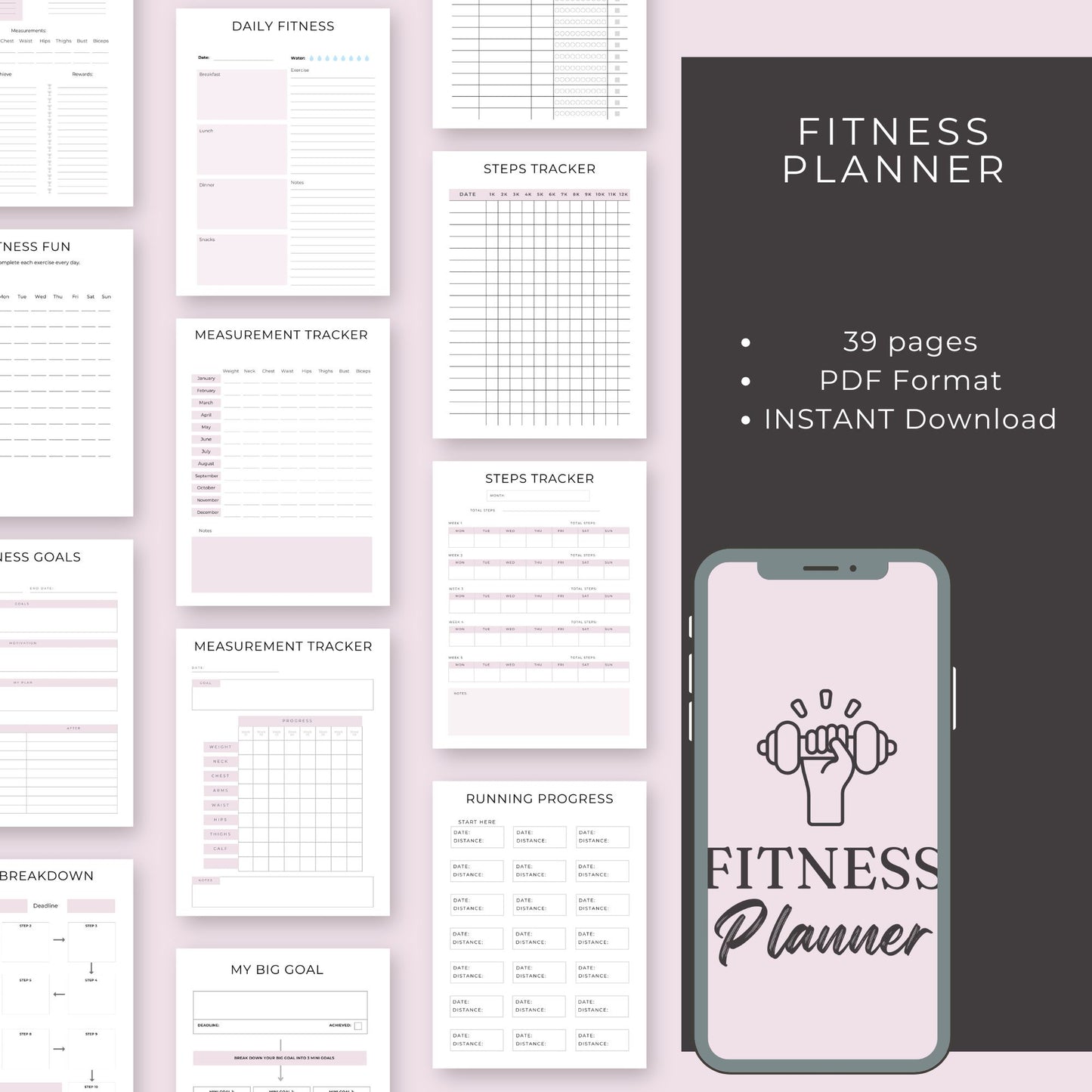 39-Page Fitness Planner | Printable Workout, Health & Meal Tracker