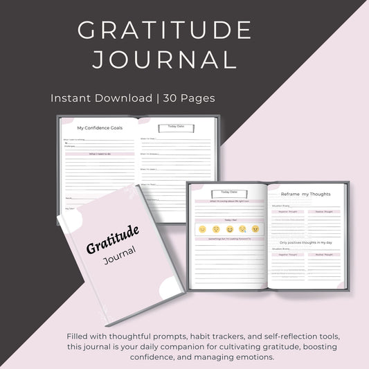 30-Page Gratitude Journal | Daily Prompts, Self-Reflection & Habit Tracking