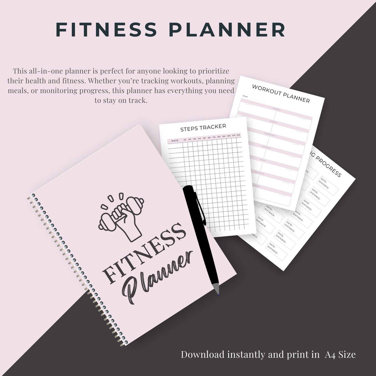 39-Page Fitness Planner | Printable Workout, Health & Meal Tracker