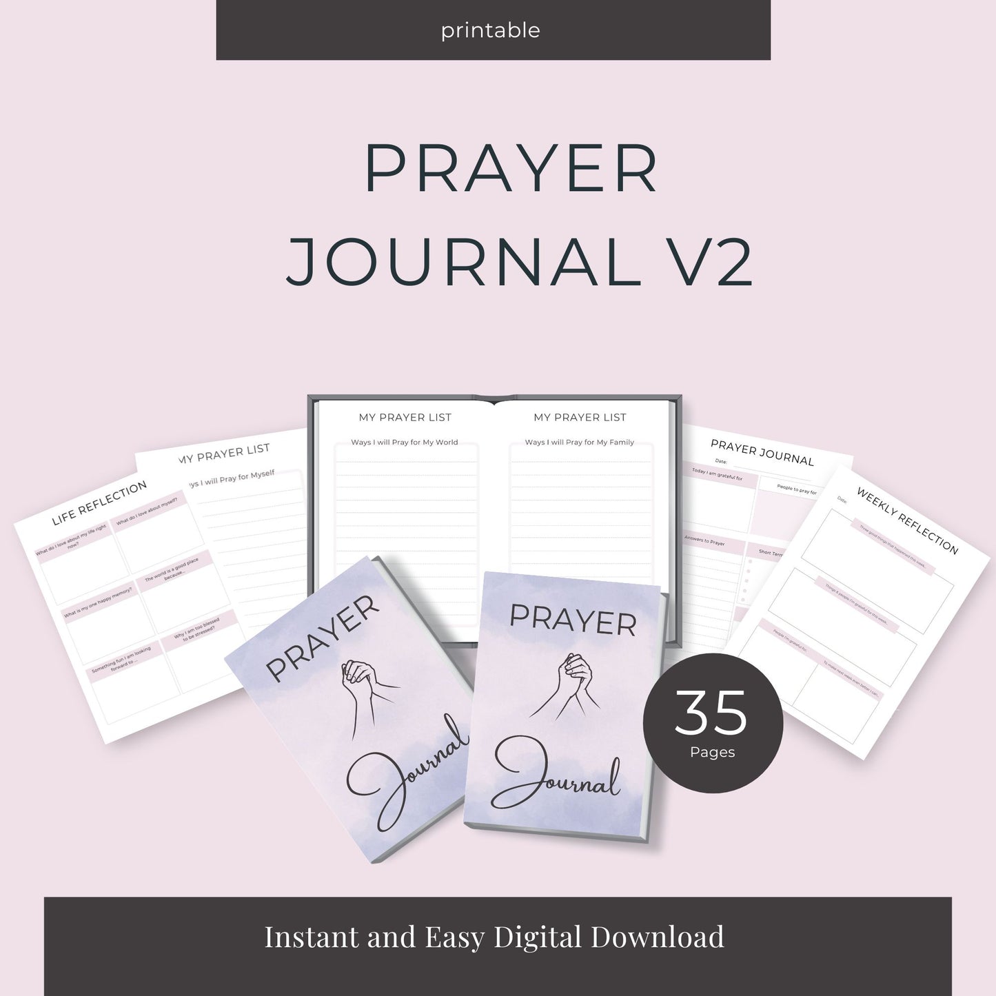 35-Page Prayer Journal | Faith-Based Gratitude & Reflection Workbook