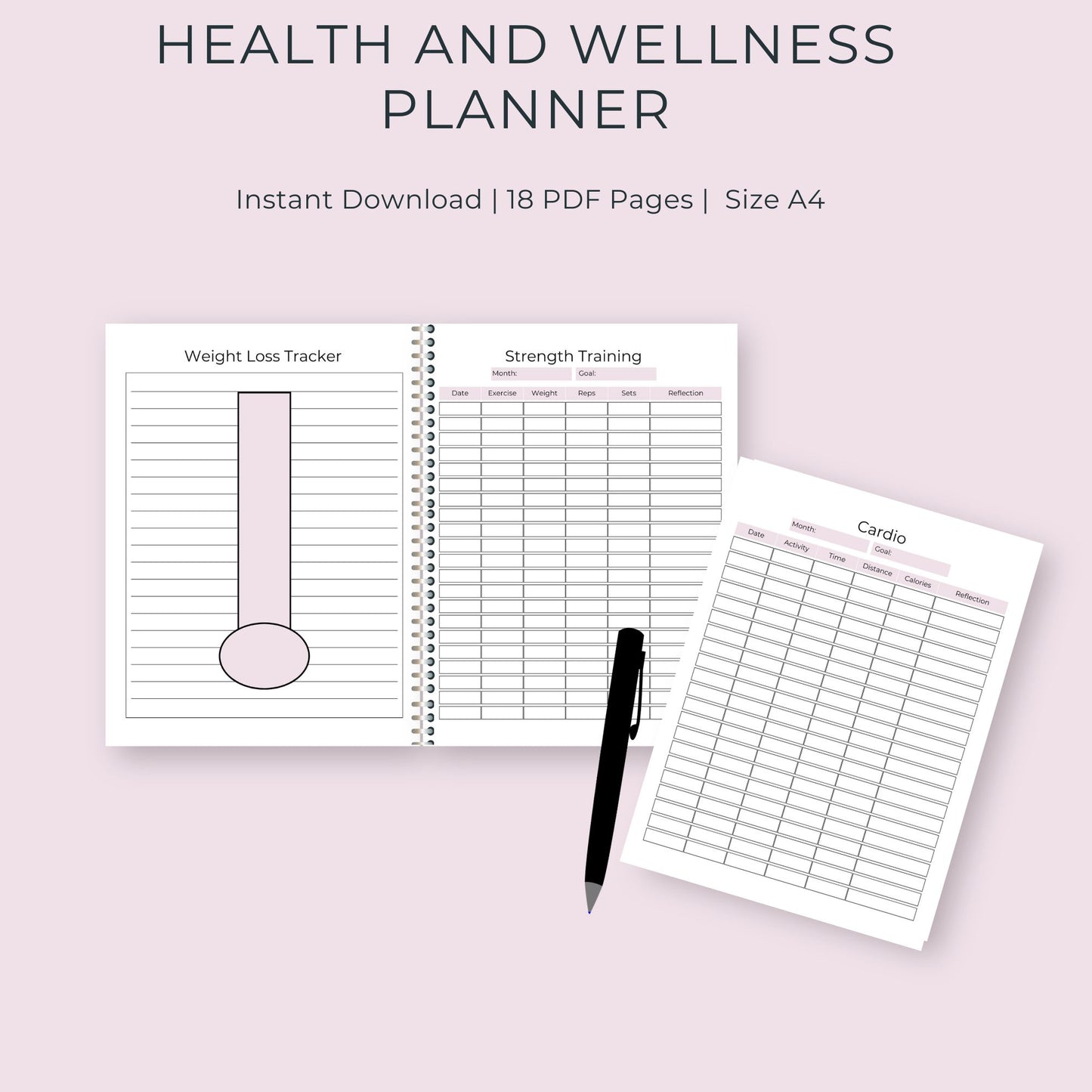 18-Page Health & Wellness Planner | Fitness, Nutrition, & Self-Care Organizer