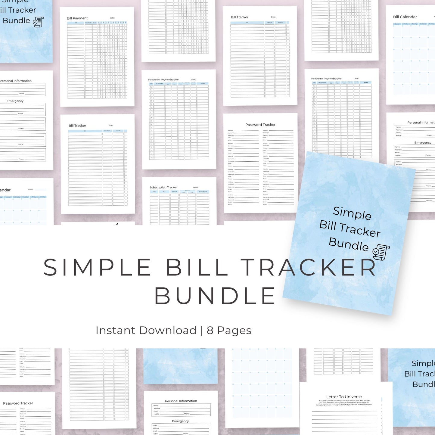 8-Page Simple Bill Tracker Bundle: Stay Organized and On Budget