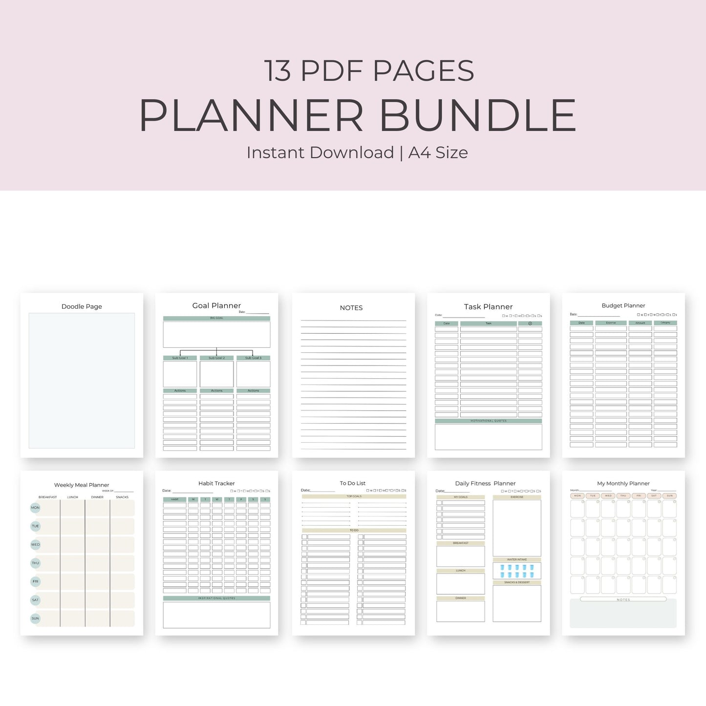 Planner Bundle | 13 Pages for Daily, Weekly, and Monthly Organization