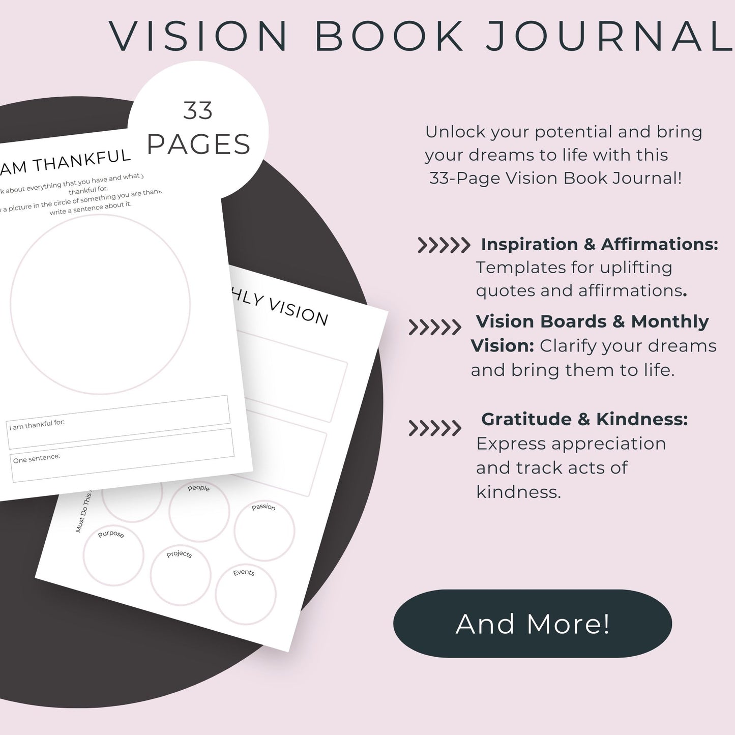 Vision Book Journal | 33-Page Guided Self-Reflection and Goal-Setting Workbook