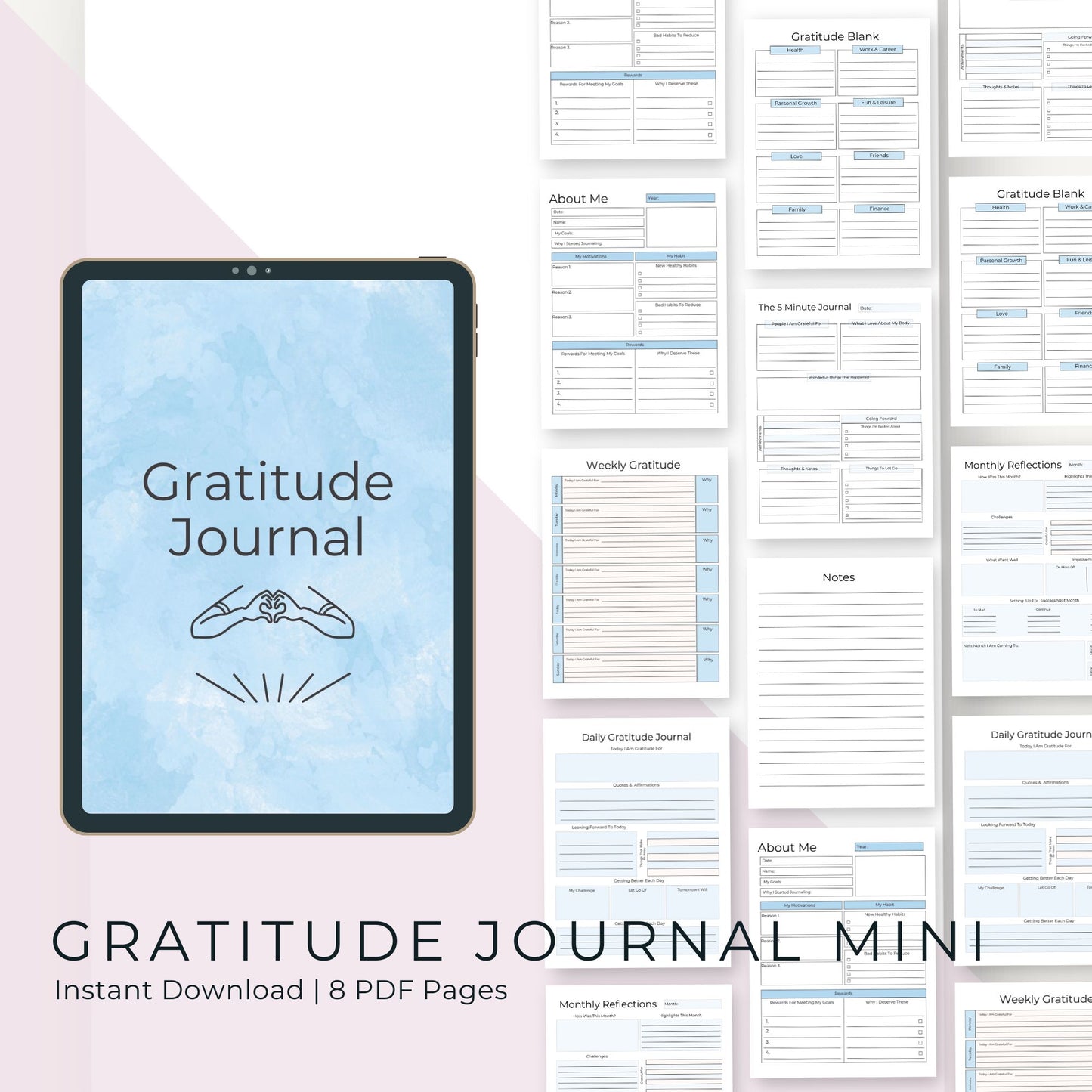 Gratitude Journal Mini Version | 9 Pages for Daily, Weekly, and Monthly Reflections