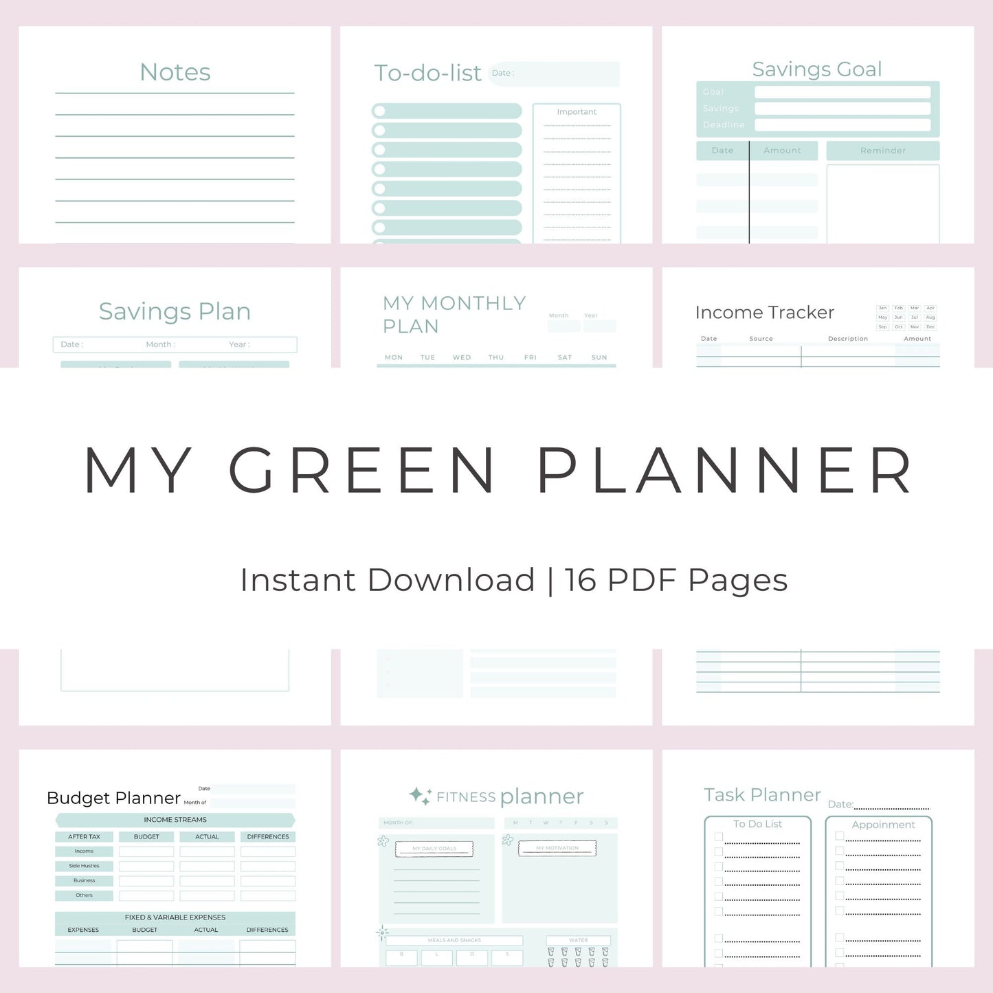 The Green Planner | 16 Pages in a Stylish Green Design