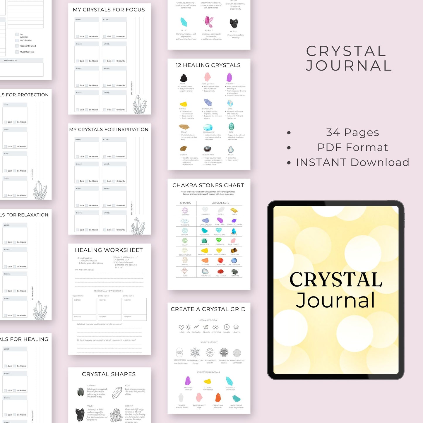 Crystal Journal | 34 Pages for Crystal Healing, Grids, and Manifestation