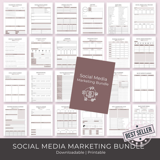 Social Media Marketing Bundle | 25-Page Digital Planner | Marketing Strategy Toolkit