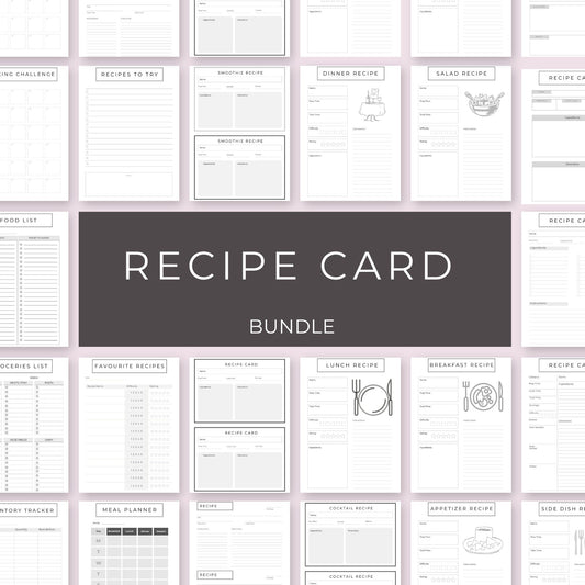 26-Page Recipe Card Bundle | Printable Recipe Organizer & Meal Planner