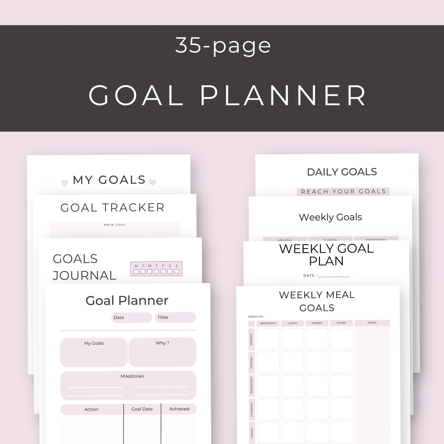 Goal Planner – 35-Page Printable Guide for Goal Setting & Achieving Success