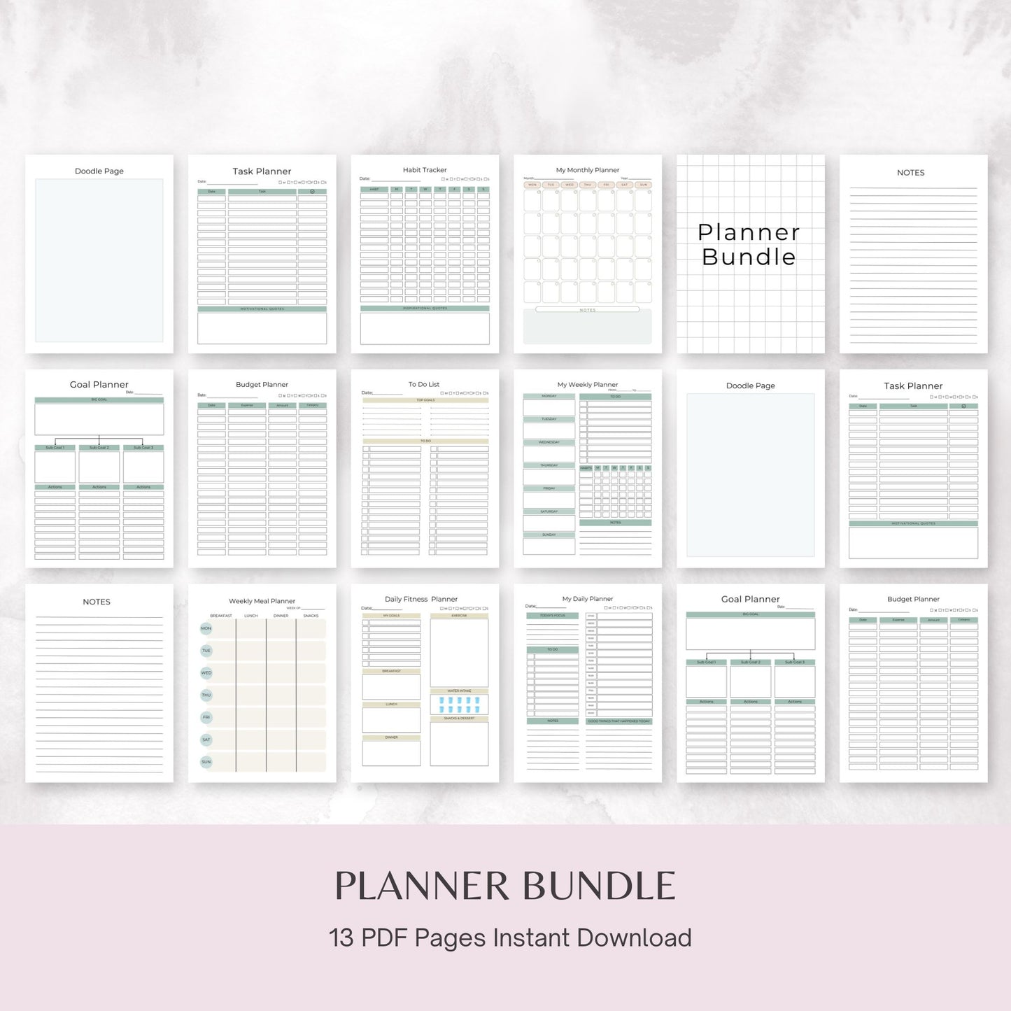 Planner Bundle | 13 Pages for Daily, Weekly, and Monthly Organization