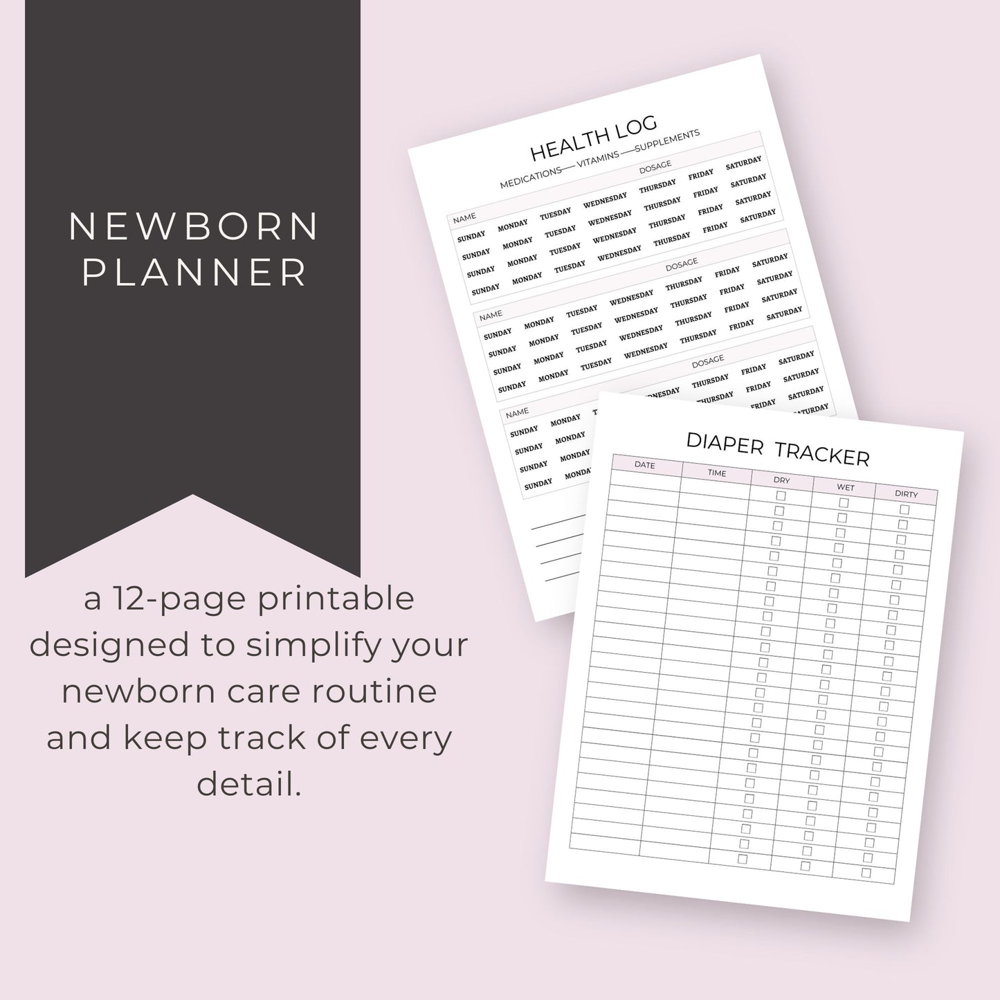 Newborn Planner – 12-Page Printable for Baby Care & Daily Tracking