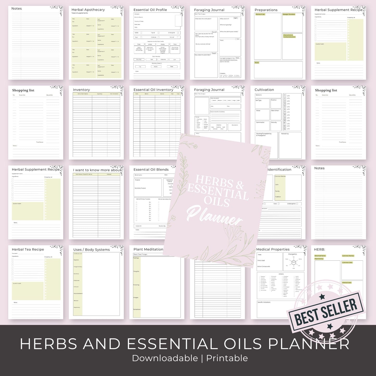 21-Page Herbs and Essential Oils Planner | Herbal Journal, Recipes, Foraging & Inventory