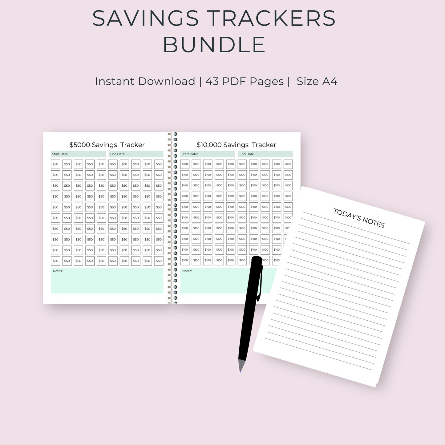 43-Page Savings Tracker Bundle: Organize Your Finances and Achieve Your Goals