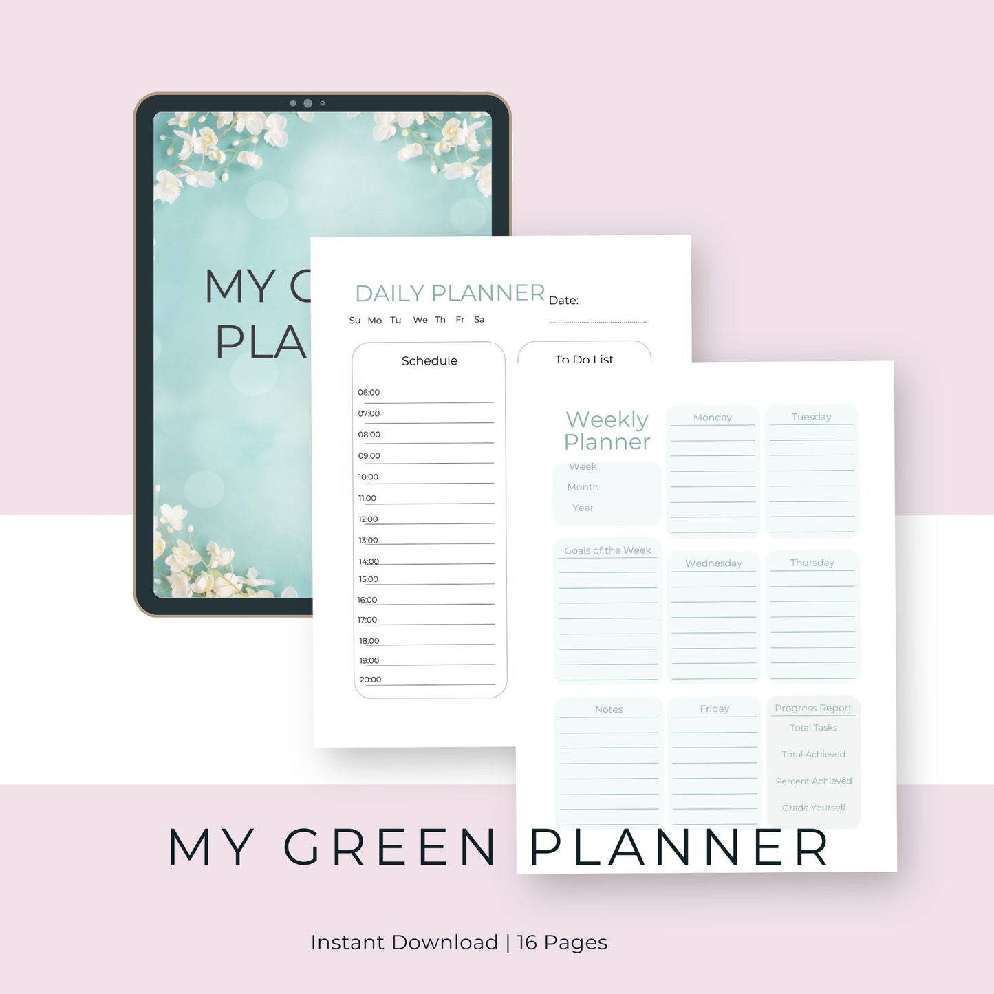 The Green Planner | 16 Pages in a Stylish Green Design