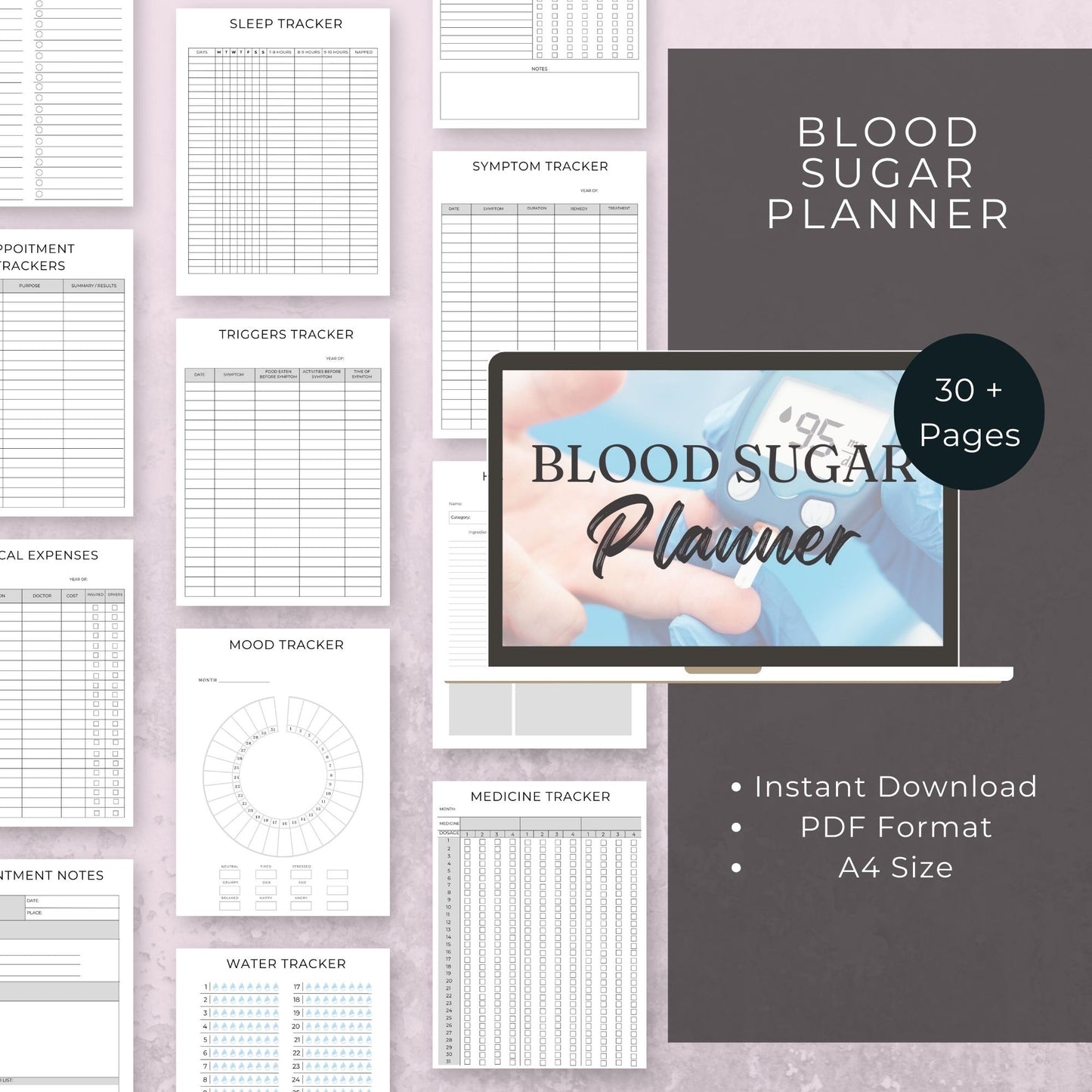 37-Page Blood Sugar Planner | Printable Diabetes Log & Health Tracker