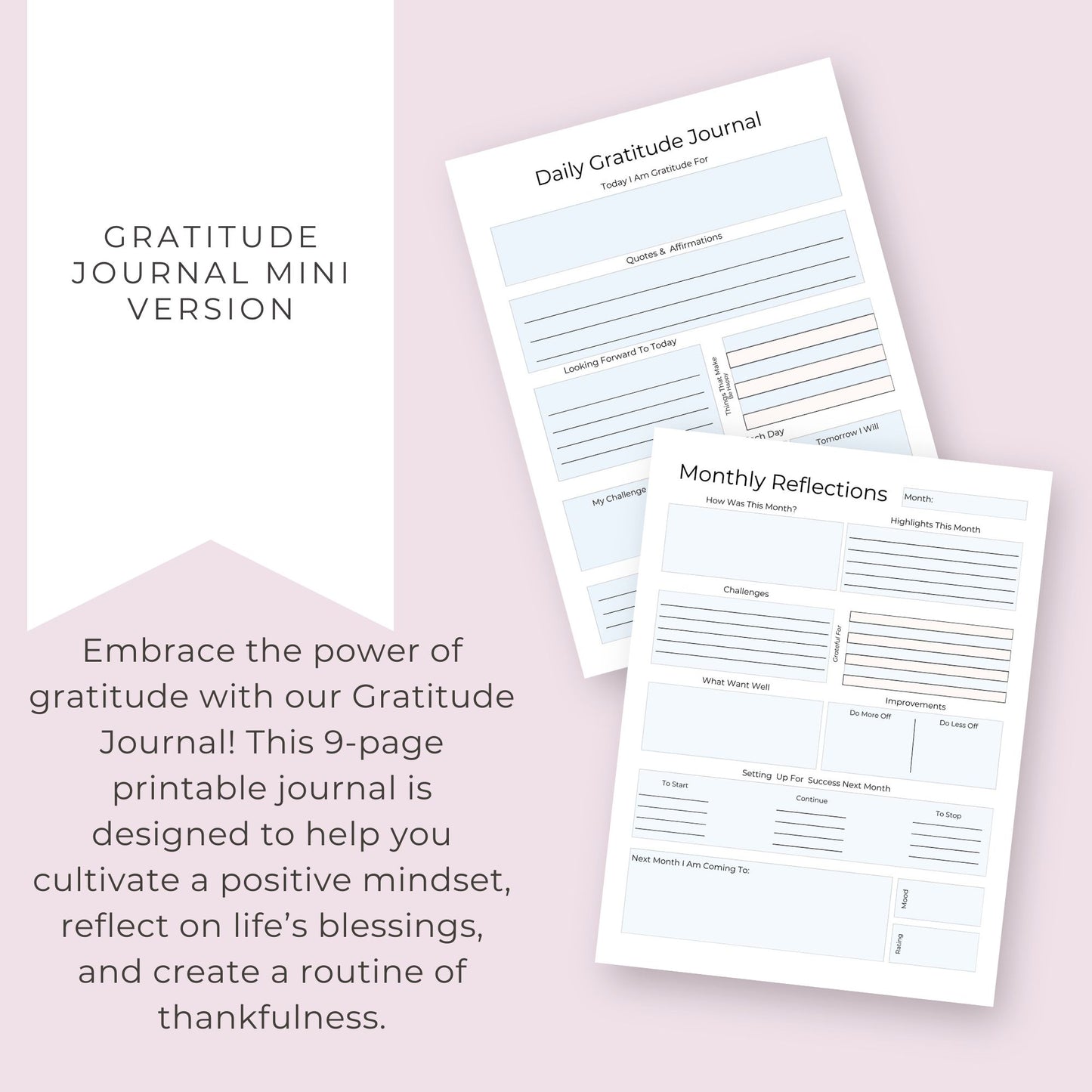 Gratitude Journal Mini Version | 9 Pages for Daily, Weekly, and Monthly Reflections