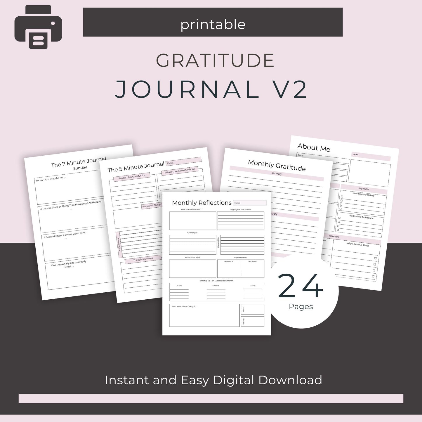 Gratitude Journal V2 | 24-Page Daily, Weekly, and Monthly Gratitude Planner