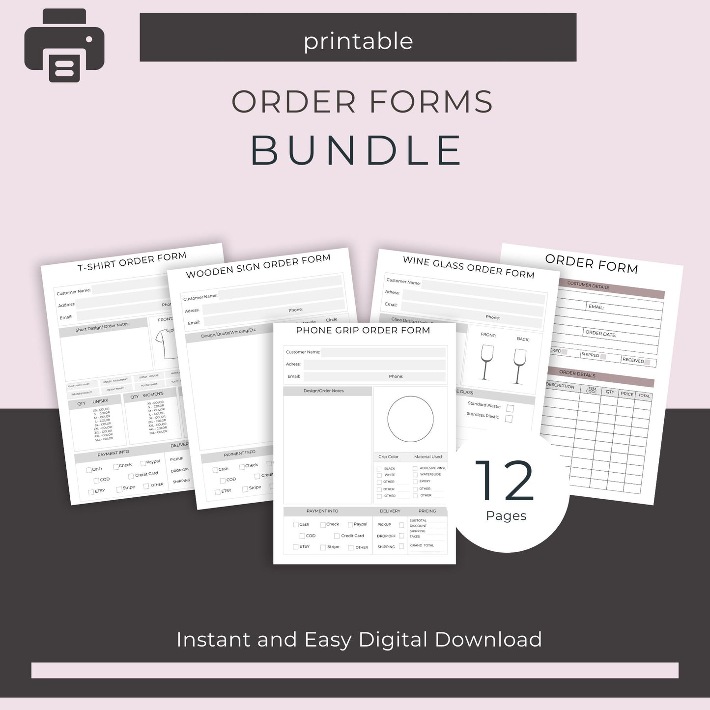 Order Forms Bundle – 12 Printable Custom Order Templates for Small Businesses