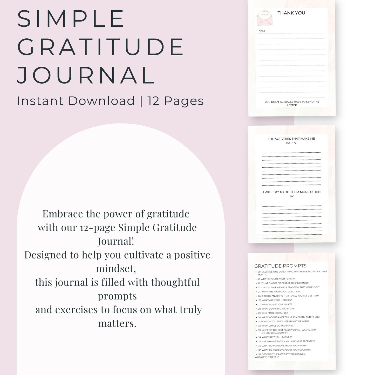 12-Page Simple Gratitude Journal: Reflect, Appreciate, and Thrive