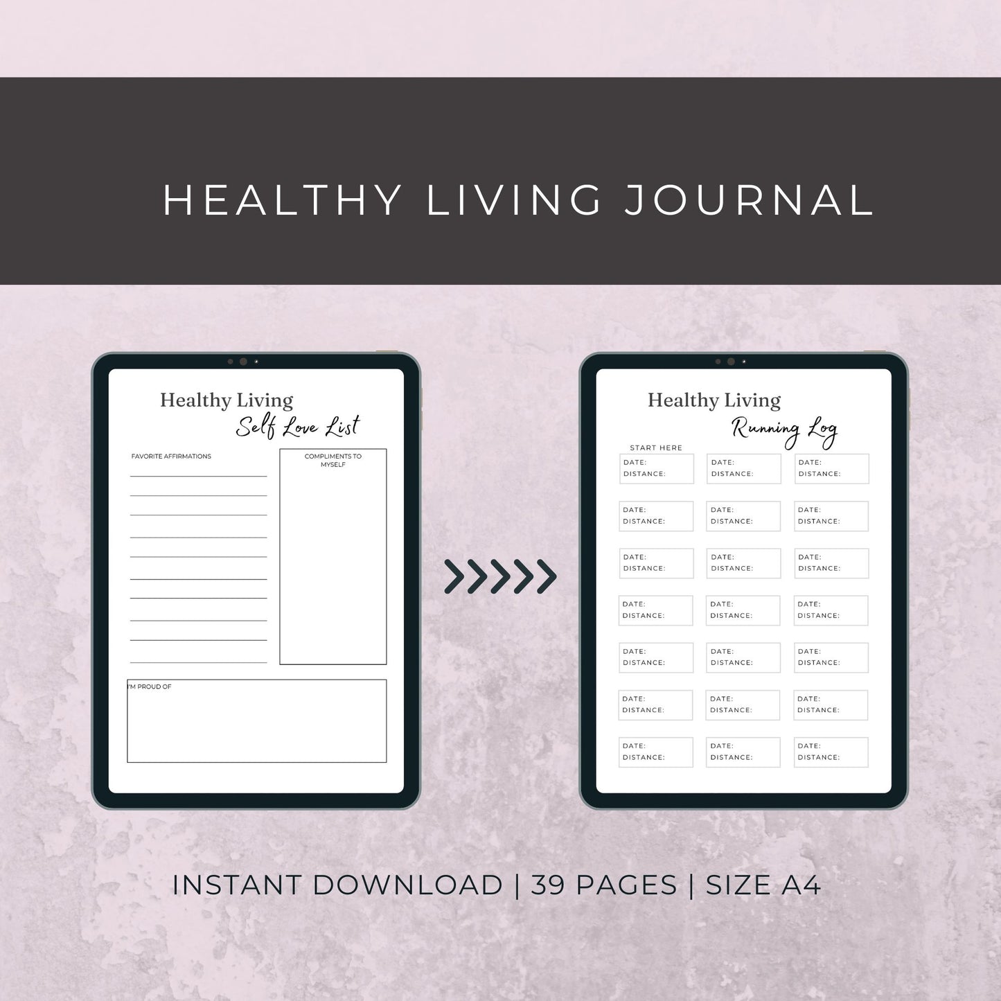 34-Page Healthy Living Journal | Meal, Fitness, Mood, and Habit Trackers | Self-Care Planner