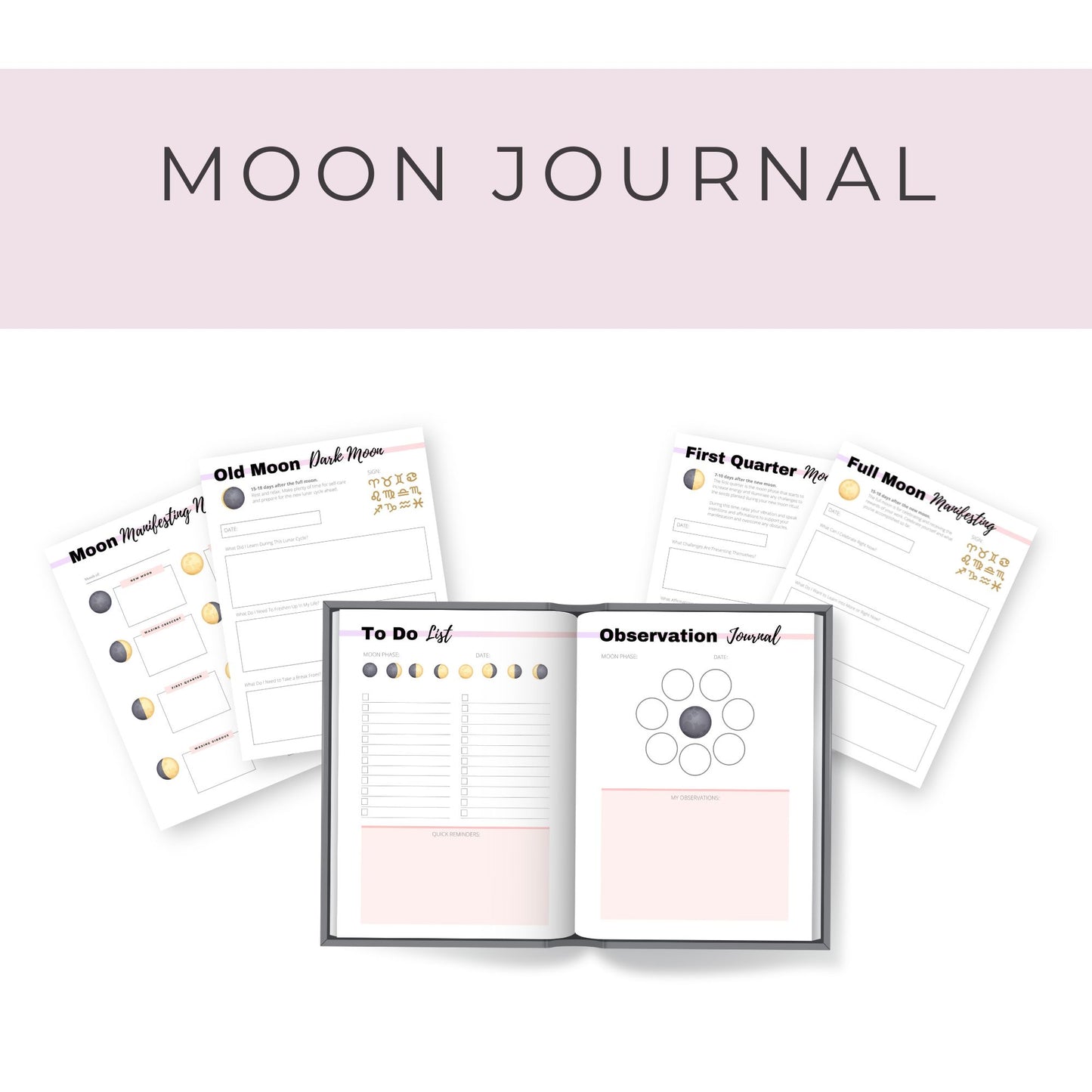 Moon Journal | 24 Pages for Manifesting, Moon Phases, and Spiritual Growth