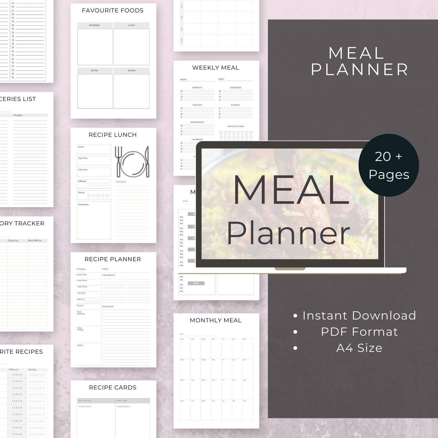 25-Page Meal Planner | Daily, Weekly, Monthly Meal Planning & Recipe Organizer