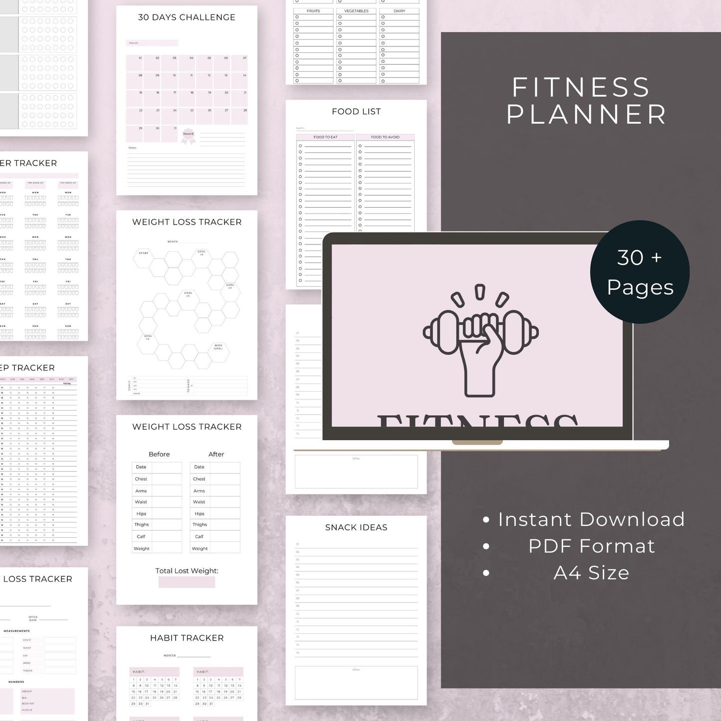 39-Page Fitness Planner | Printable Workout, Health & Meal Tracker