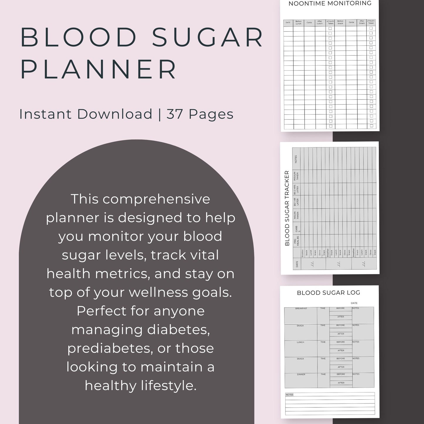 37-Page Blood Sugar Planner | Printable Diabetes Log & Health Tracker