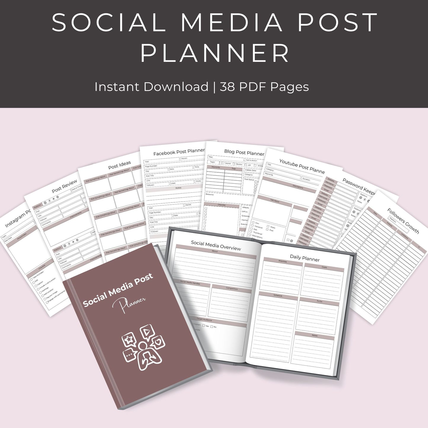 38-Page Social Media Post Planner V2 | Content Planner for Creators & Businesses | Digital Download