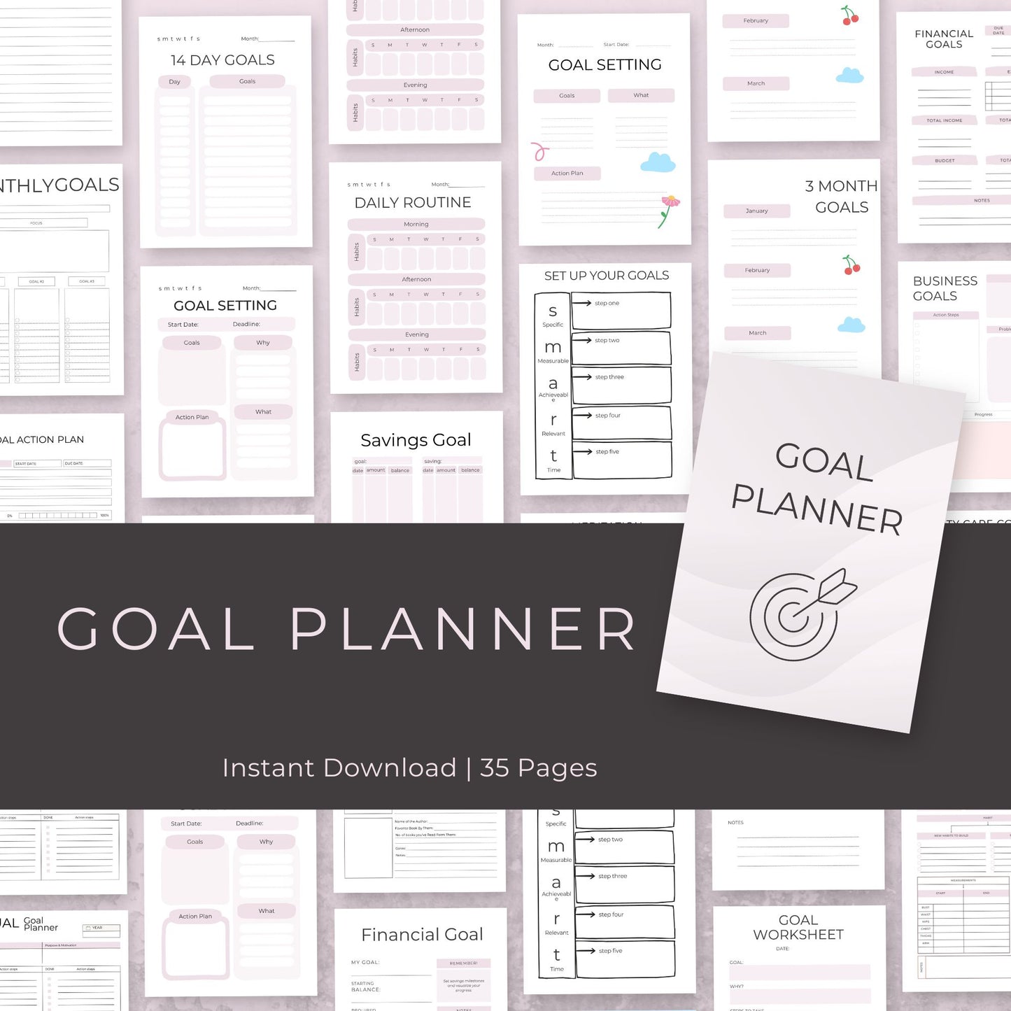 Goal Planner – 35-Page Printable Guide for Goal Setting & Achieving Success