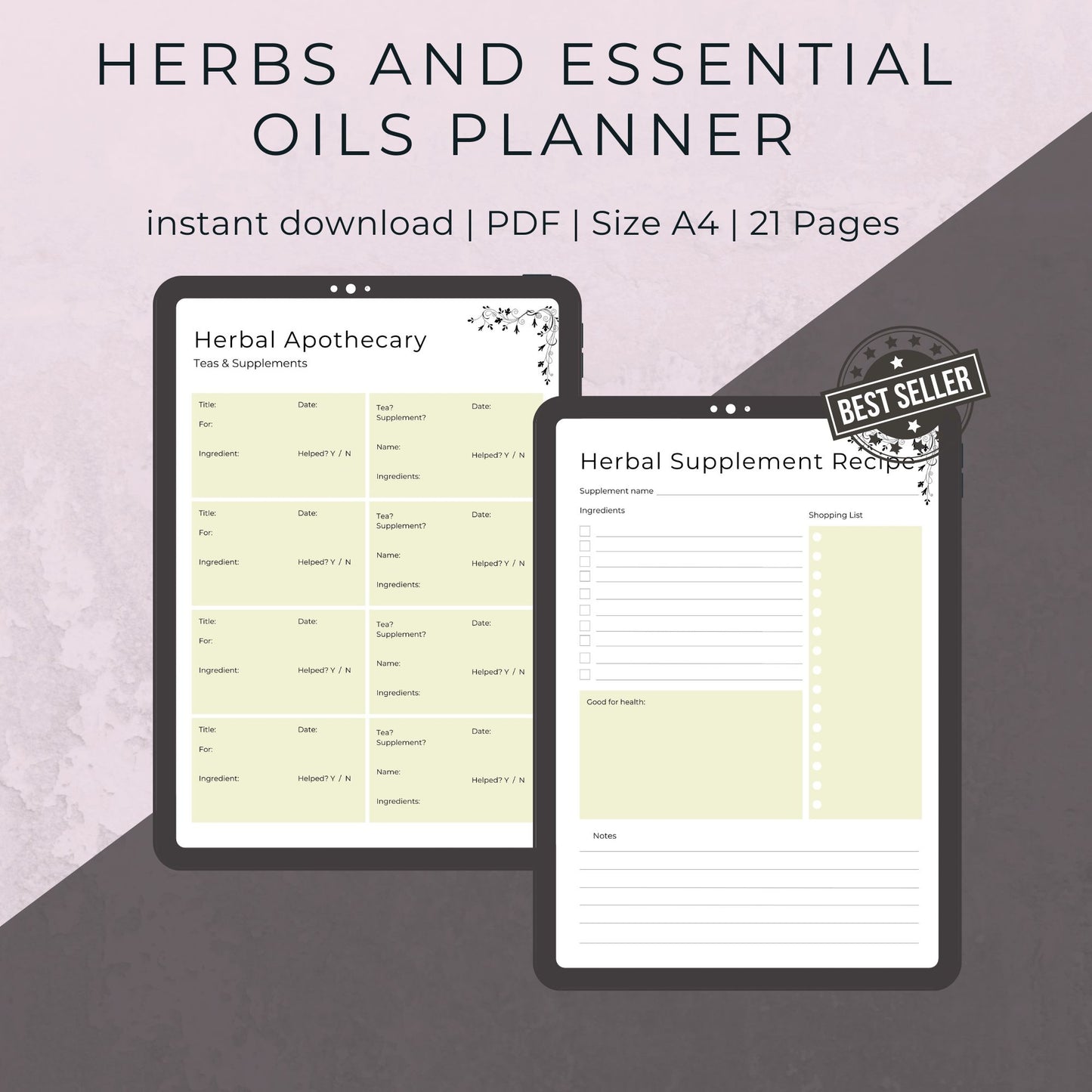 21-Page Herbs and Essential Oils Planner | Herbal Journal, Recipes, Foraging & Inventory