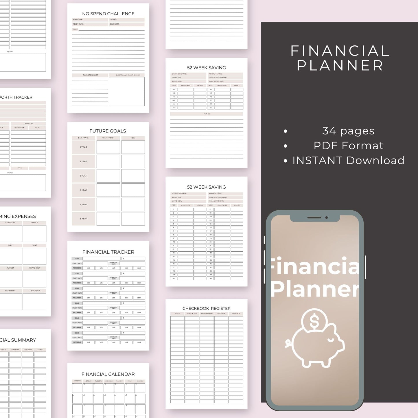 Financial Planner – 34 Pages of Comprehensive Budget and Savings Tools