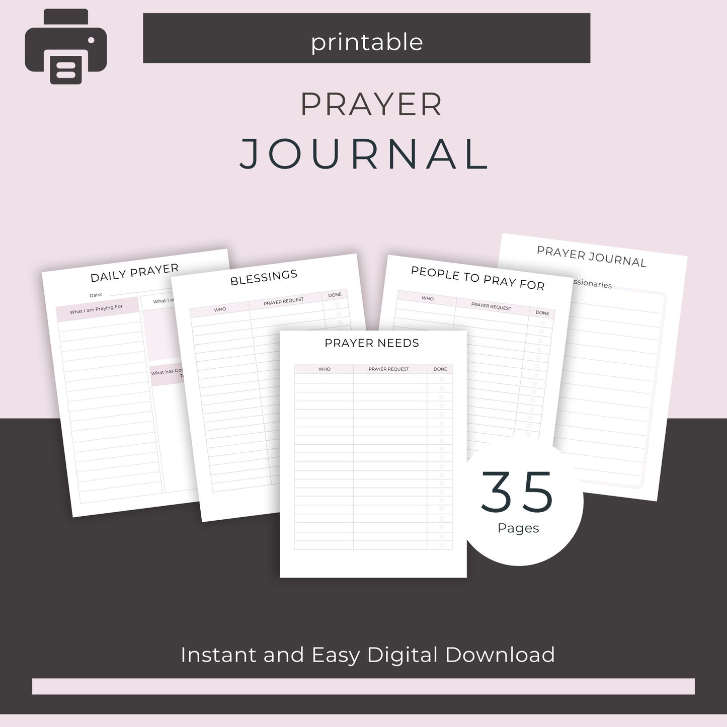 35-Page Prayer Journal | Faith-Based Gratitude & Reflection Workbook