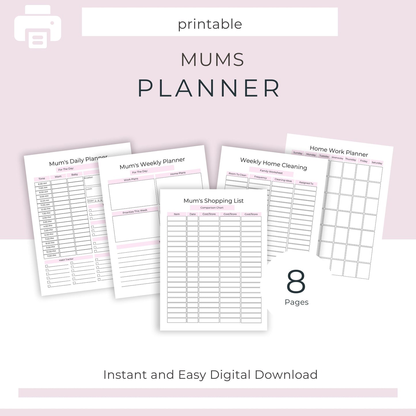 Mum’s Planner | 8 Pages for Daily, Weekly, and Monthly Organization