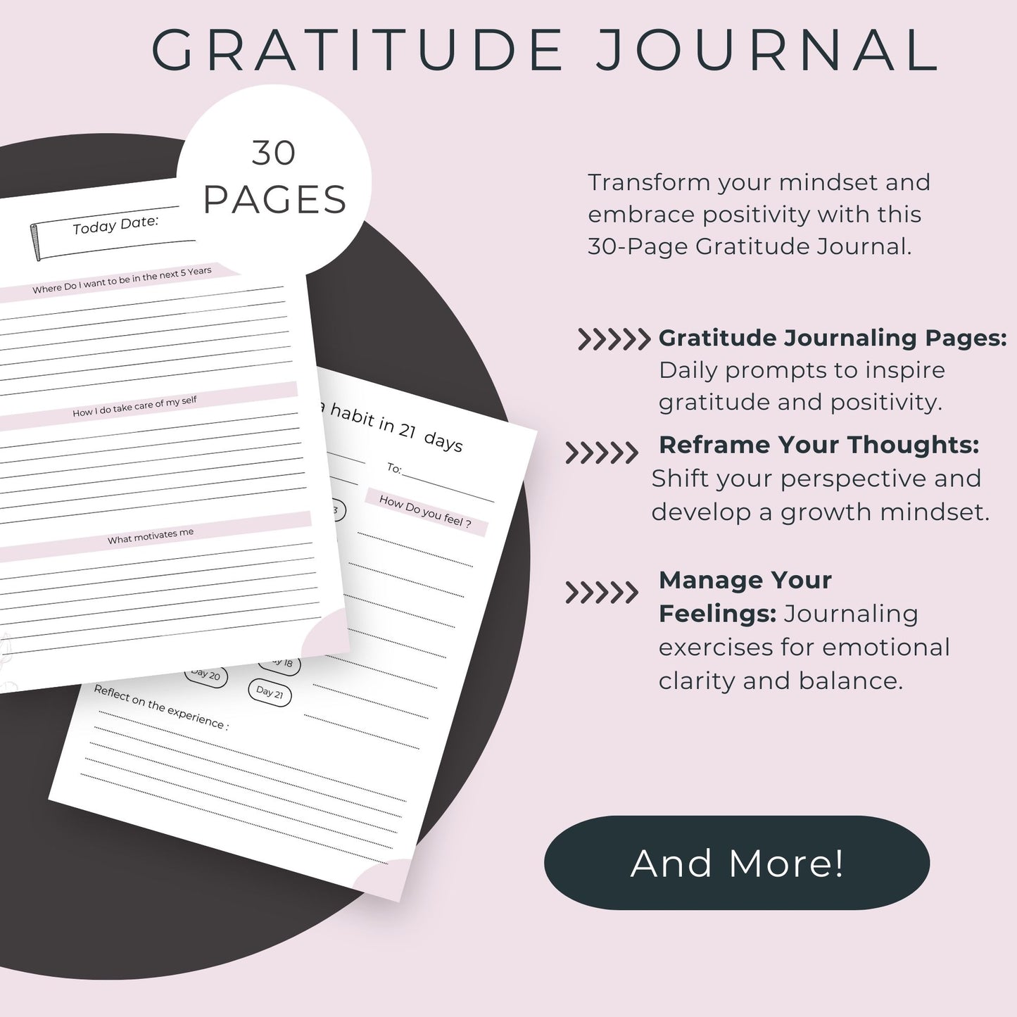 30-Page Gratitude Journal | Daily Prompts, Self-Reflection & Habit Tracking