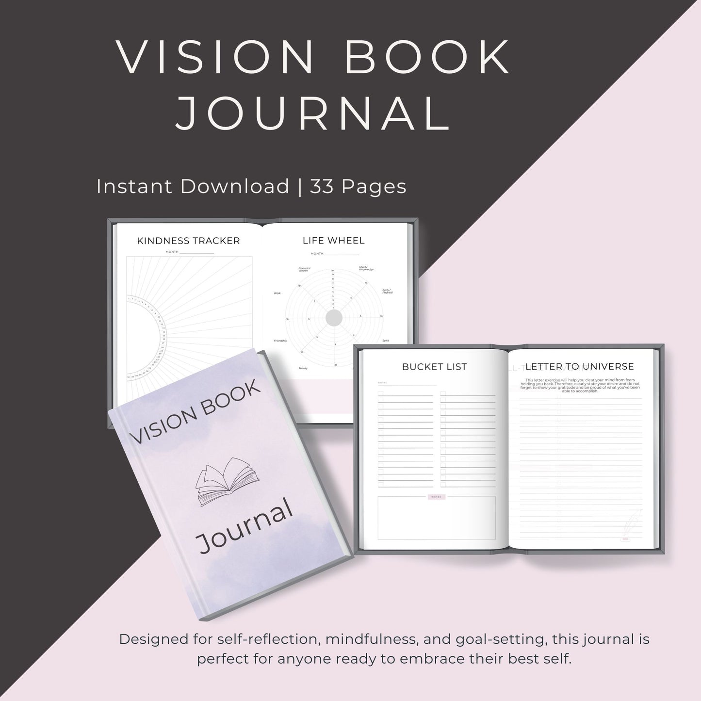 Vision Book Journal | 33-Page Guided Self-Reflection and Goal-Setting Workbook