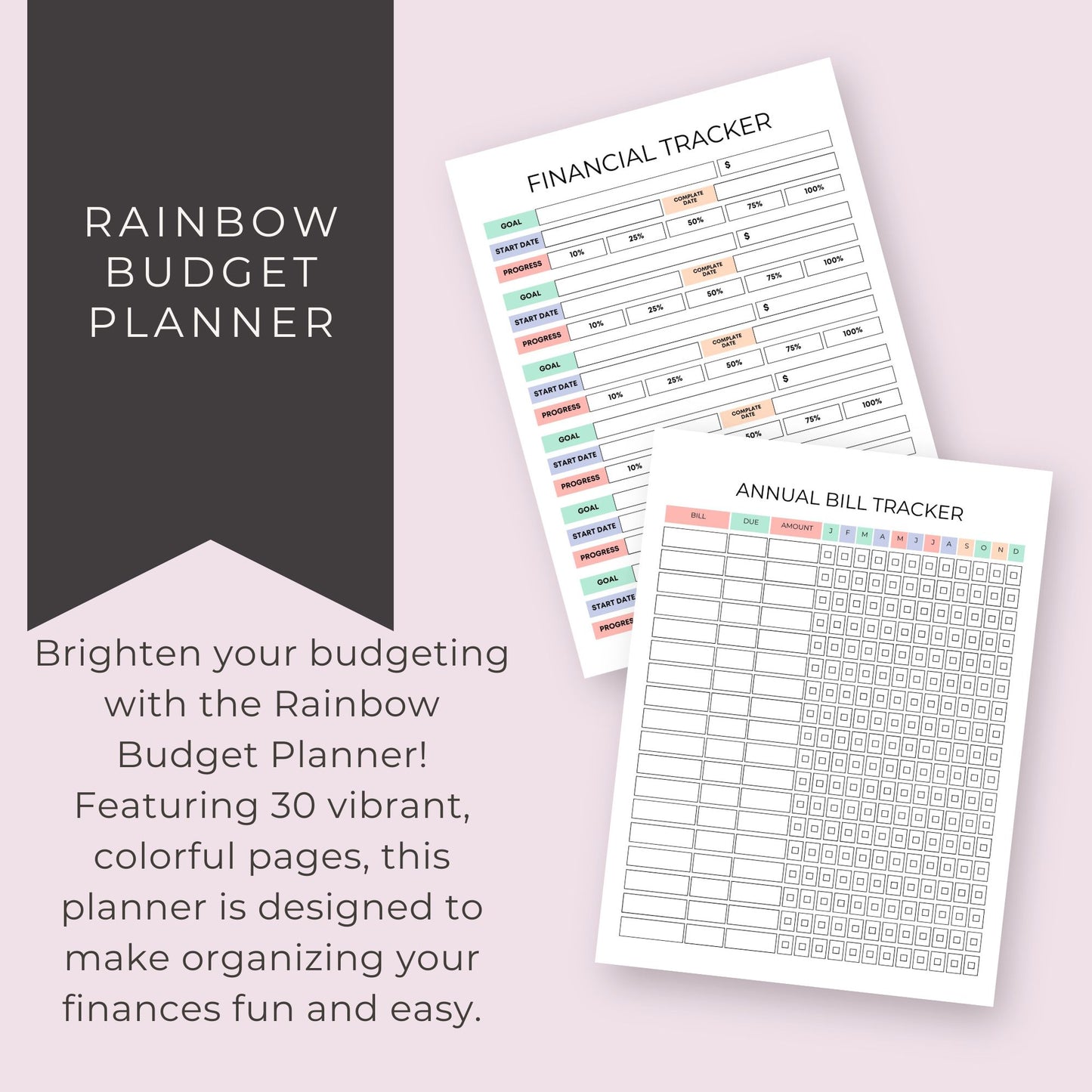 Rainbow Budget Planner – 30 Pages of Colorful Budget and Savings Printables