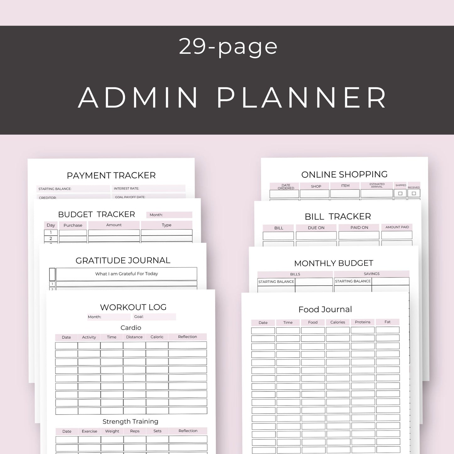 Admin Planner – 29-Page All-in-One Printable for Organization & Wellness