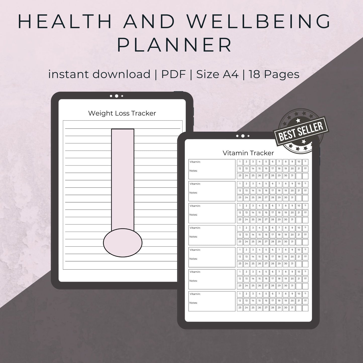 18-Page Health & Wellness Planner | Fitness, Nutrition, & Self-Care Organizer