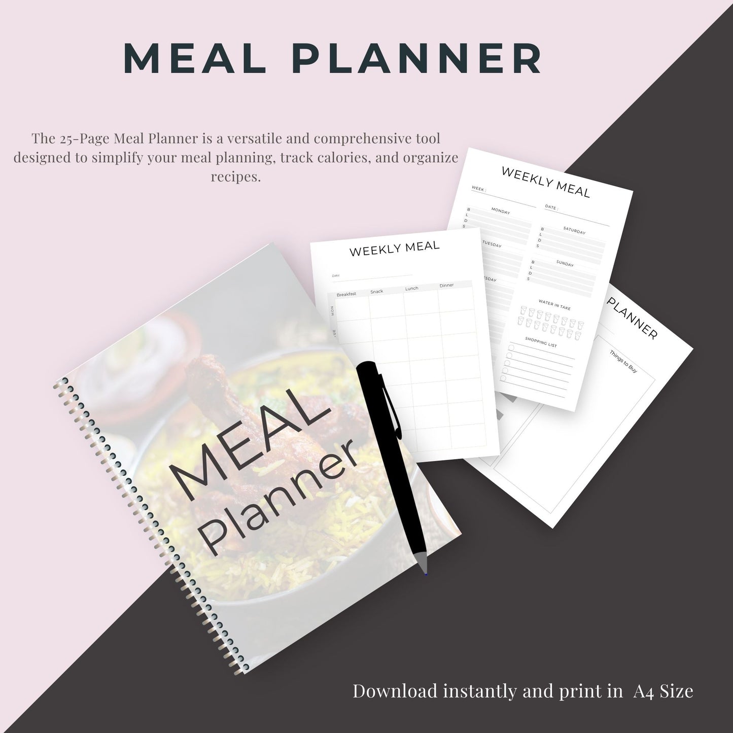 25-Page Meal Planner | Daily, Weekly, Monthly Meal Planning & Recipe Organizer