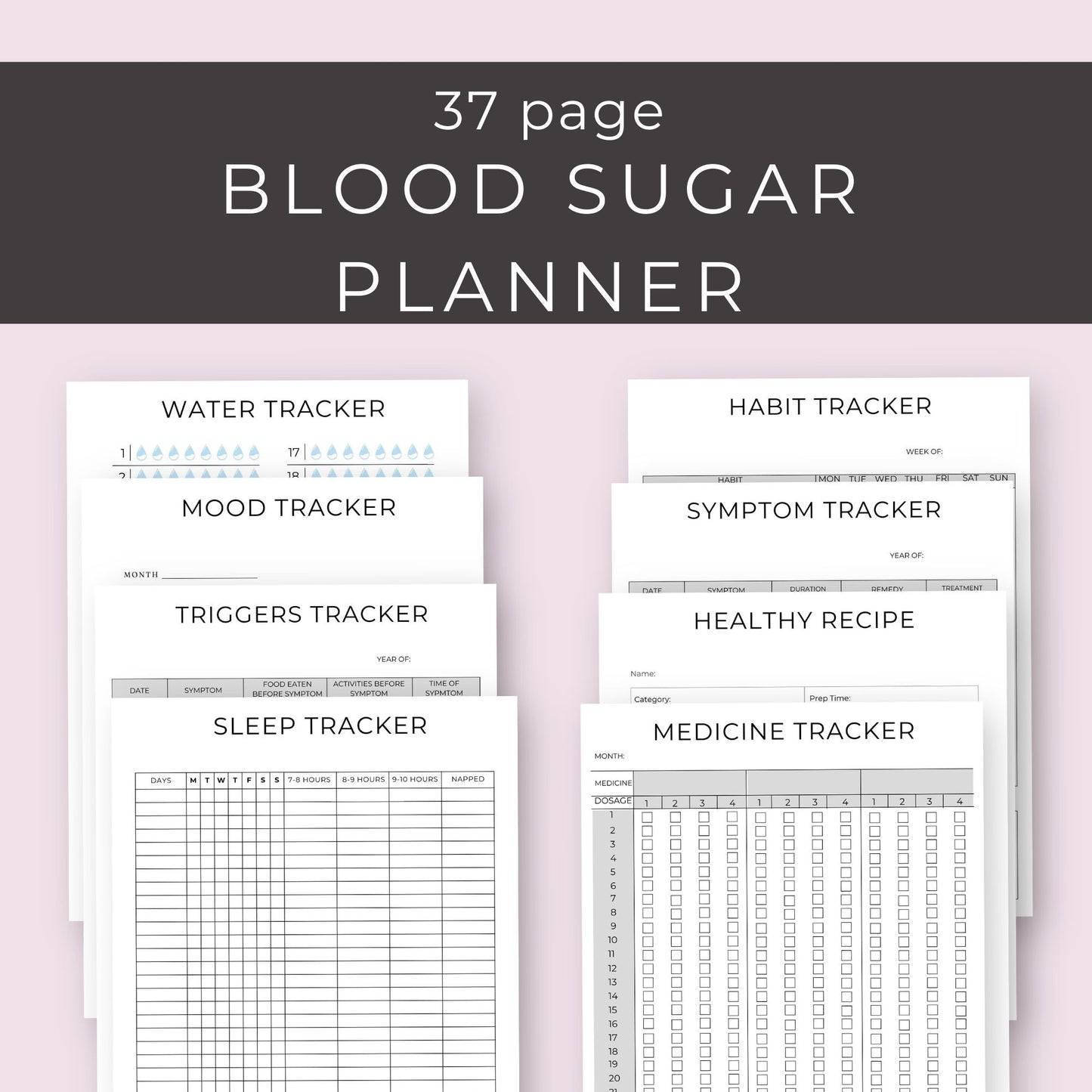 37-Page Blood Sugar Planner | Printable Diabetes Log & Health Tracker