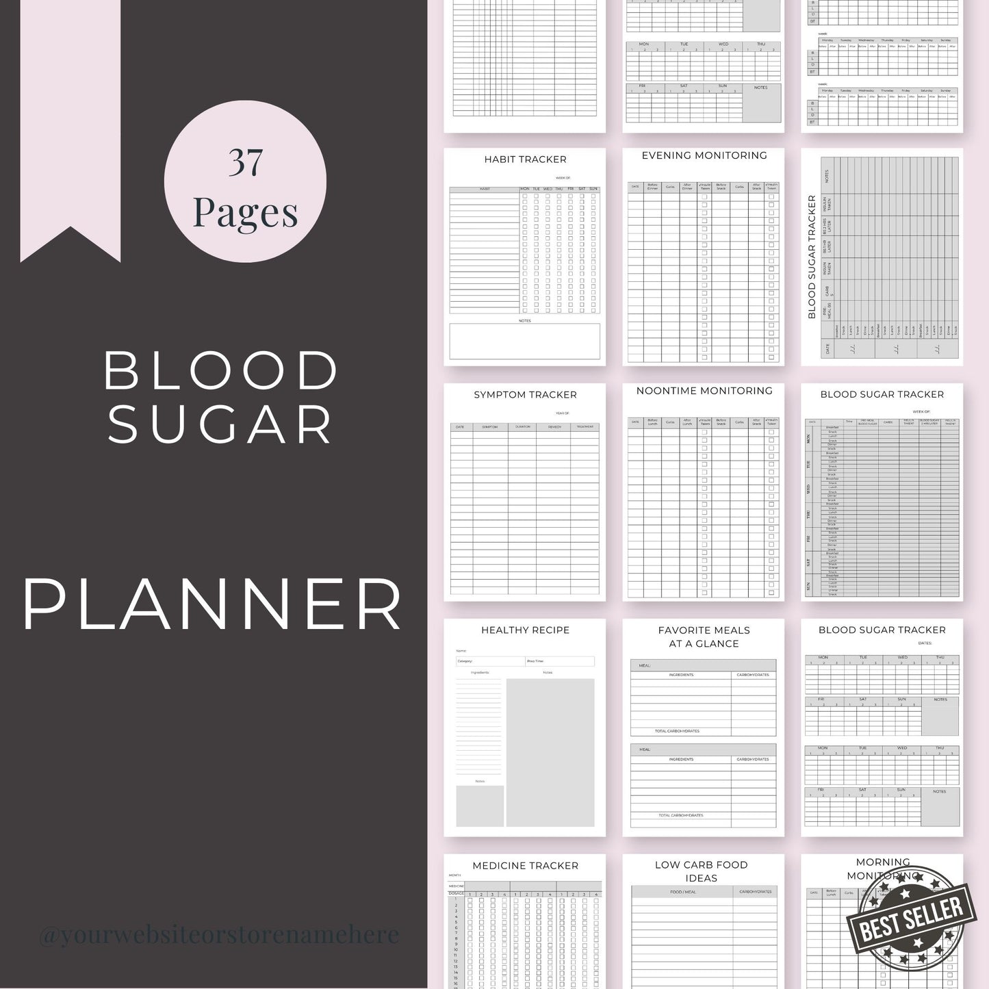 37-Page Blood Sugar Planner | Printable Diabetes Log & Health Tracker