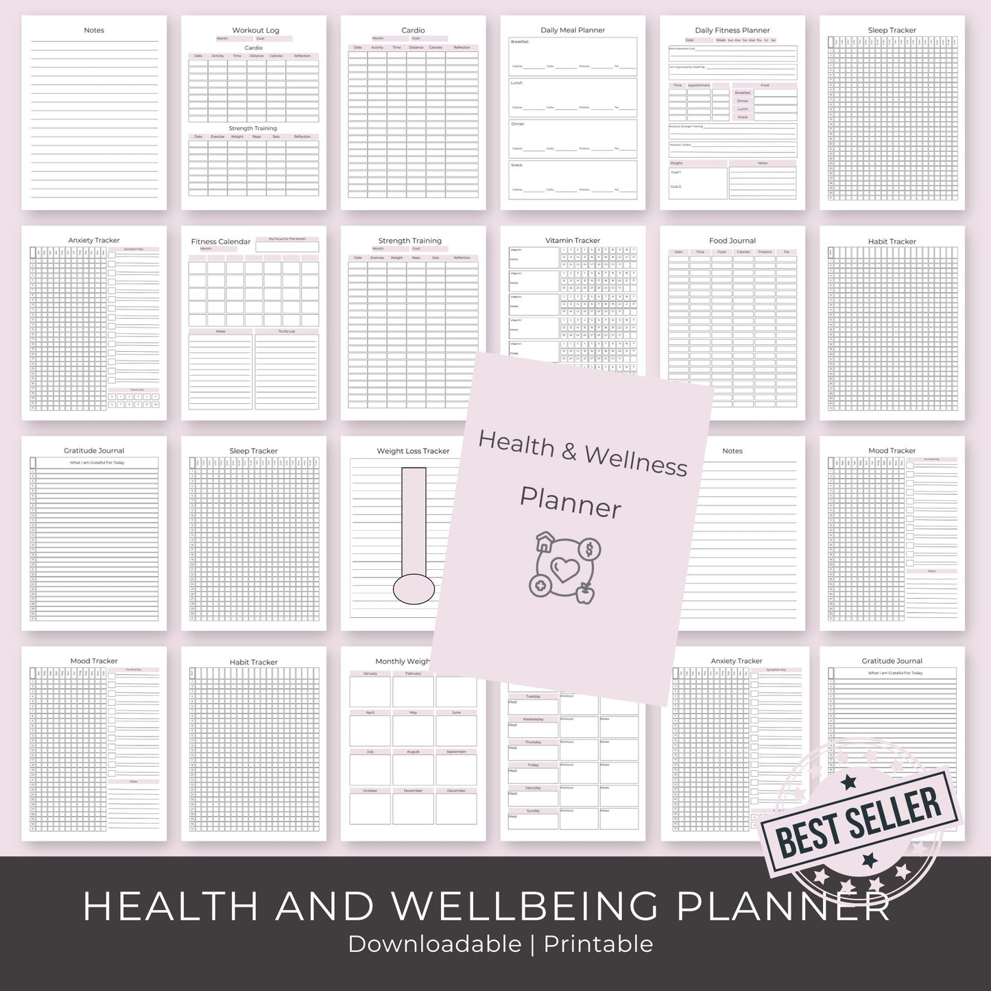 18-Page Health & Wellness Planner | Fitness, Nutrition, & Self-Care Organizer