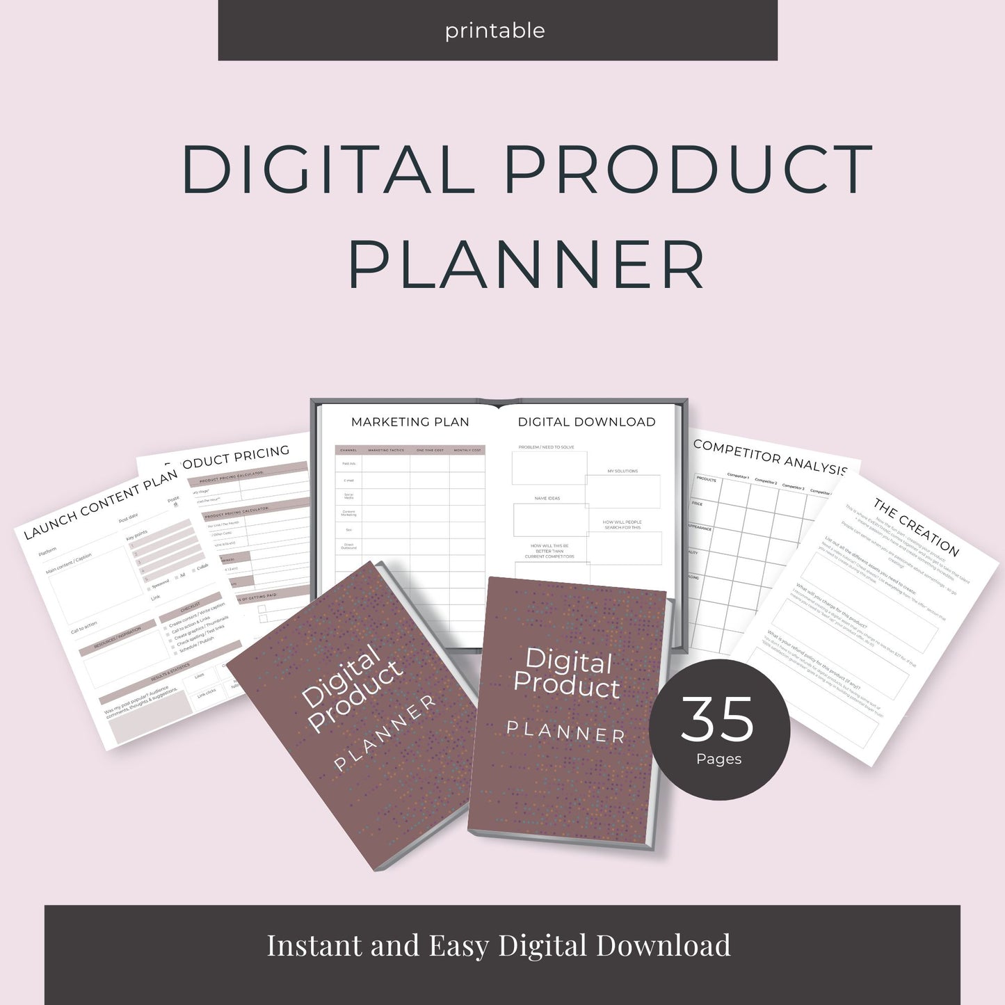 Digital Product Planner – 35-Page Printable Organizer for Creators & Entrepreneurs