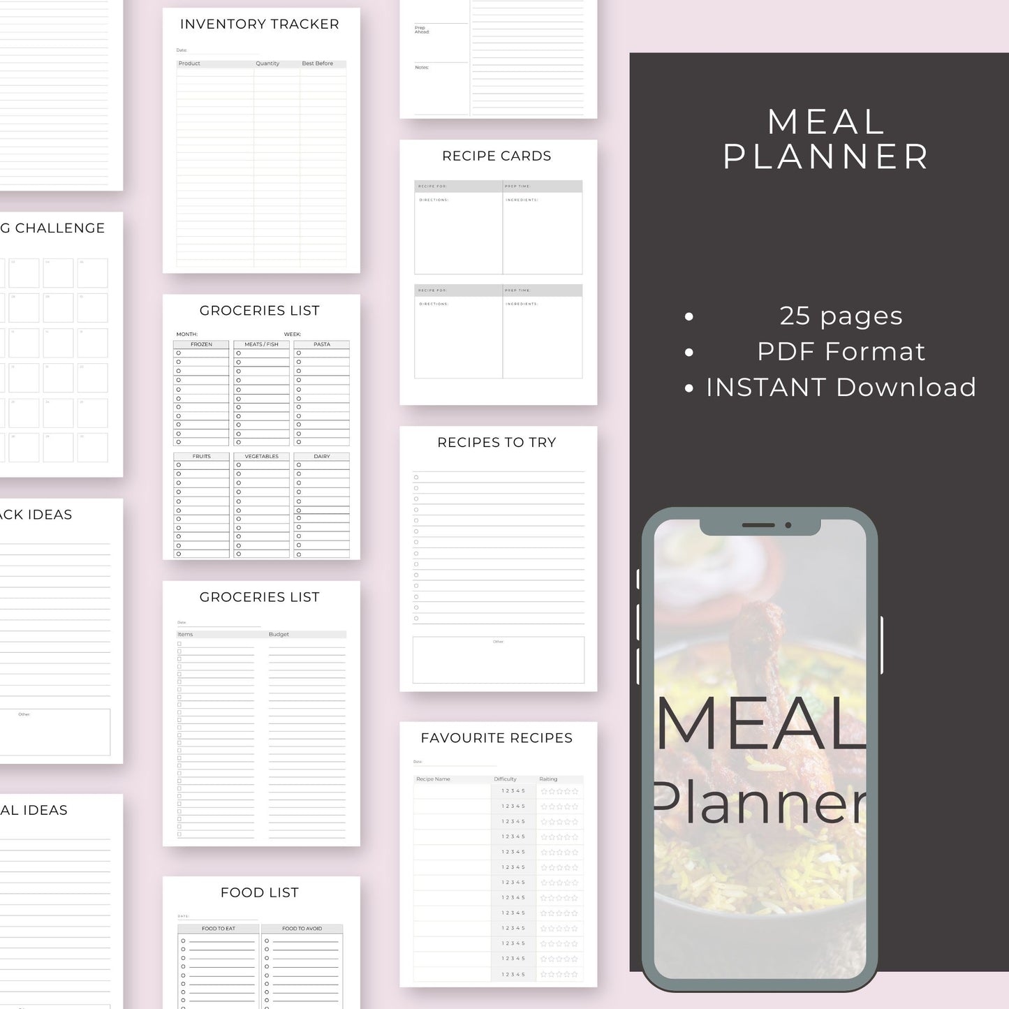 25-Page Meal Planner | Daily, Weekly, Monthly Meal Planning & Recipe Organizer